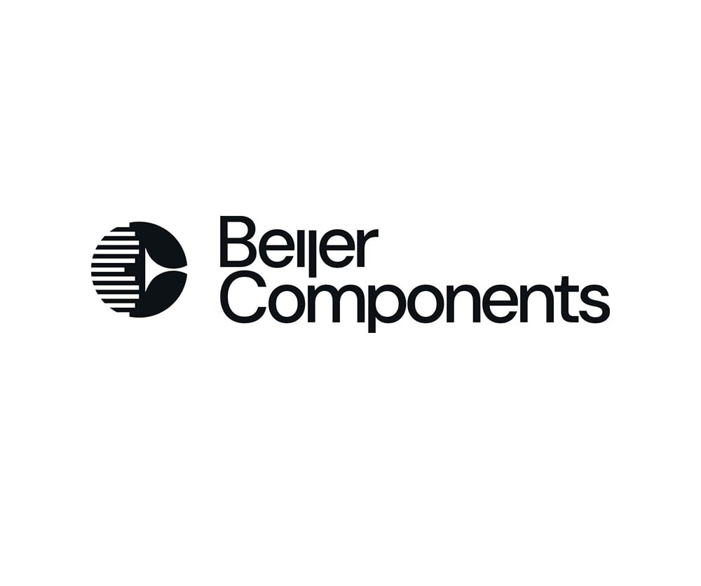 Das Logo von „Beyer Components“ hat ein minimalistisches Schwarz-Weiß-Design. Links neben dem Firmennamen befindet sich ein kreisförmiges Symbol mit einem geometrischen Muster.