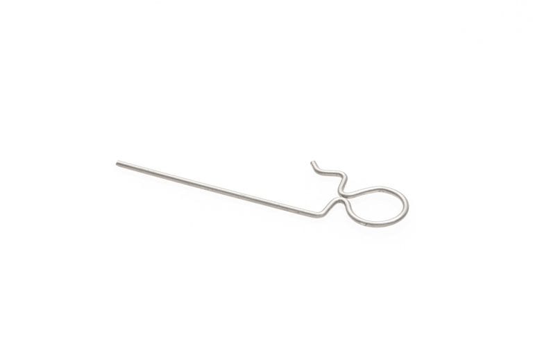 Formed wire part featuring a circular loop and shaped bends, shown on a white background