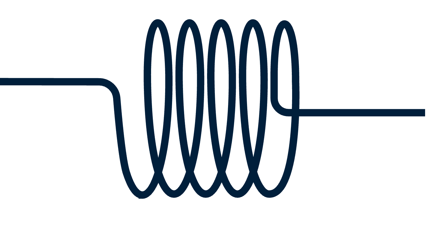 A technical line illustration of an axial torsion spring, showing multiple wound coil segments with straight legs extending horizontally to the left and right.